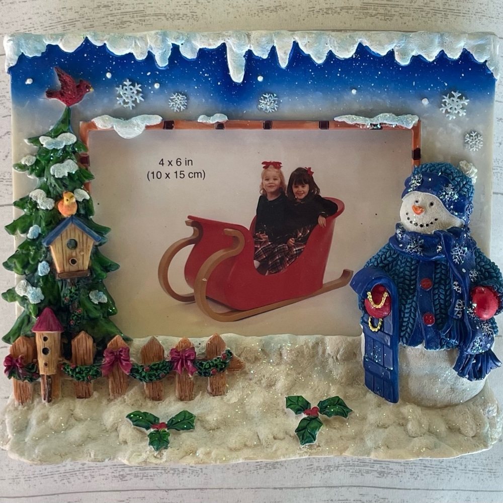 Holiday Snowman Photo Frame - Blue & White Christmas Picture Frame